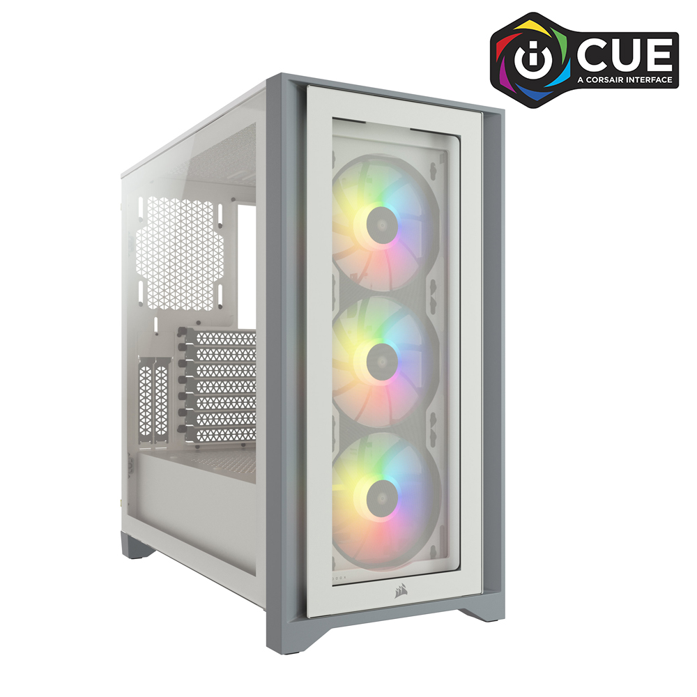 CORSAIR iCUE 4000X RGB Tempered Glass Mid-Tower ATX Case, White