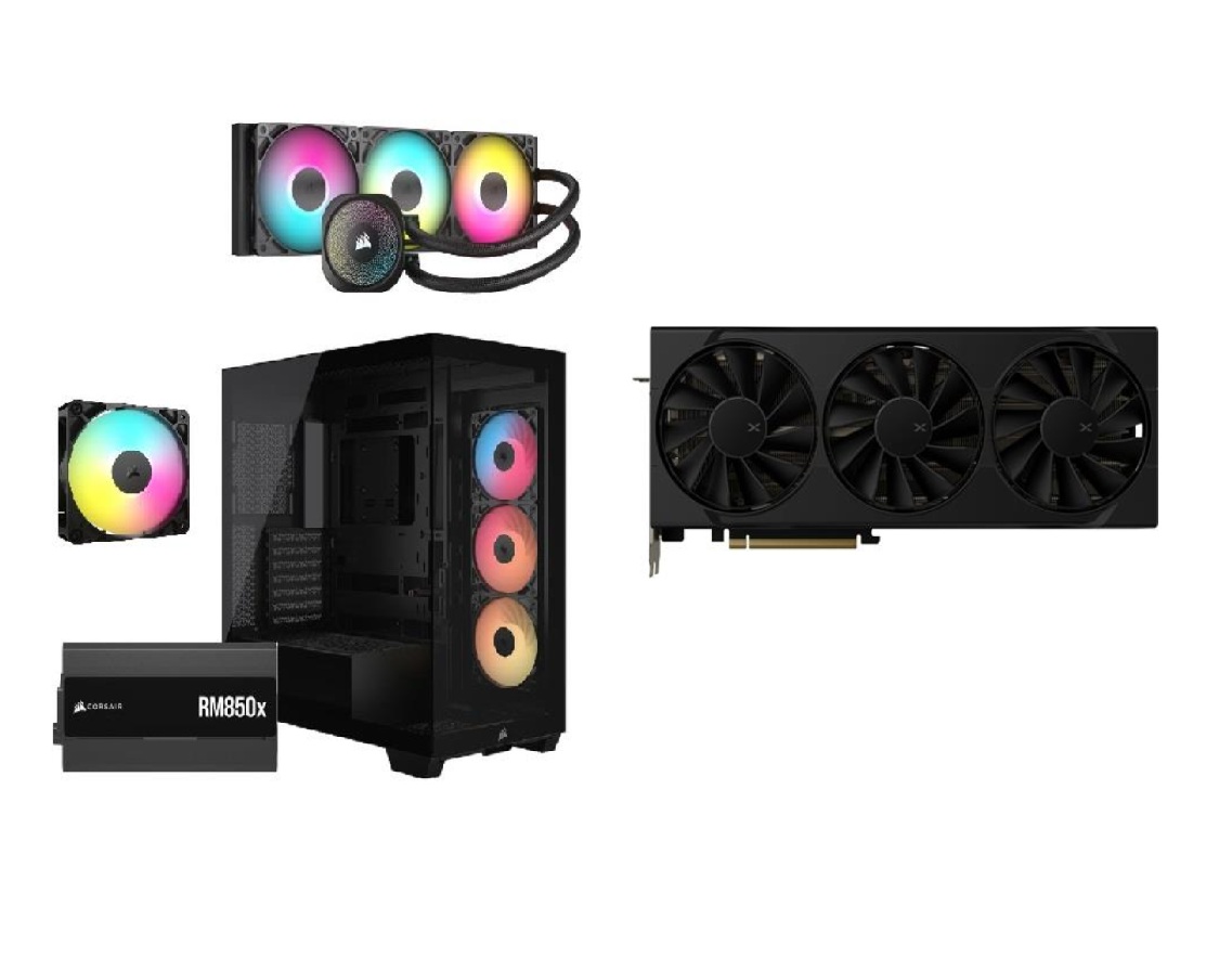 CORSAIR 3500X RS-R ARGB, RM850x PSU, NAUTILUS 360 ARGB AIO + XFX Swift AMD Radeon RX 9070 XT GPU