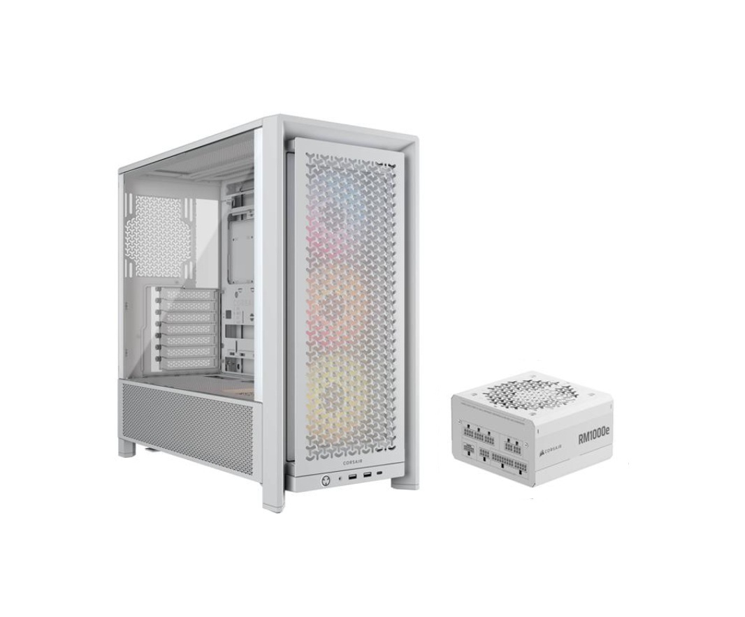 CORSAIR FRAME 4000D RS ARGB Case, White + RM1000e White PSU