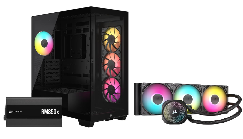 CORSAIR 3500X ARGB (4* RS120 ARGB) W/ PRE-INSTALLED RM850x PSU + NAUTILUS 360 RS ARGB AIO