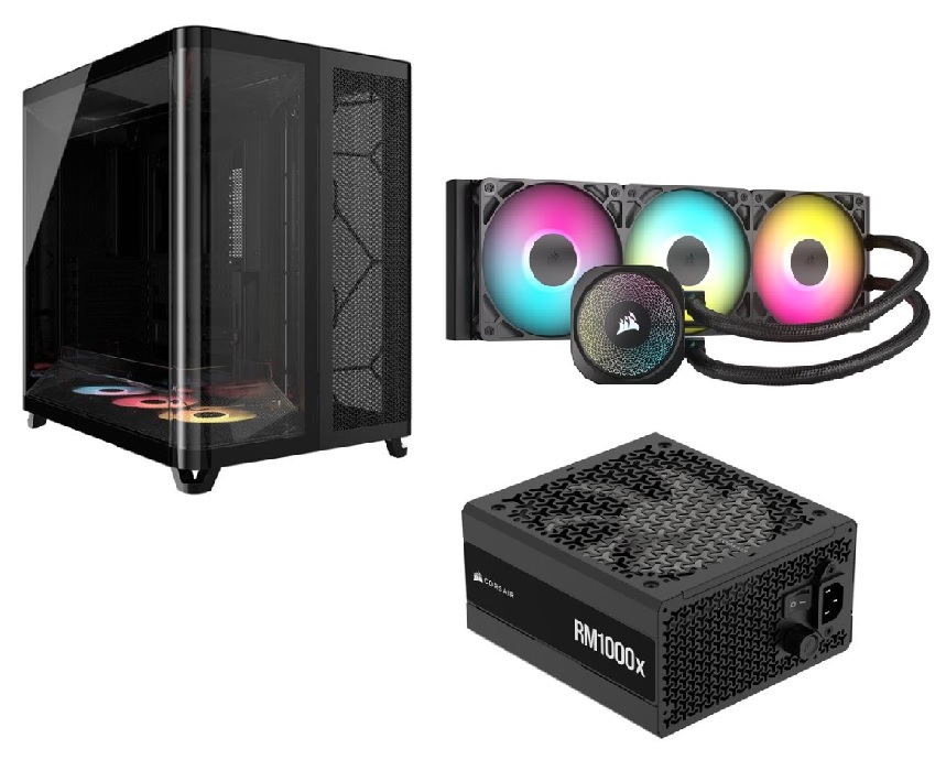 CORSAIR AIR 5400 RS-R ARGB PC Case + CORSAIR NAUTILUS 360 RS ARGB AIO + RM1000x PSU
