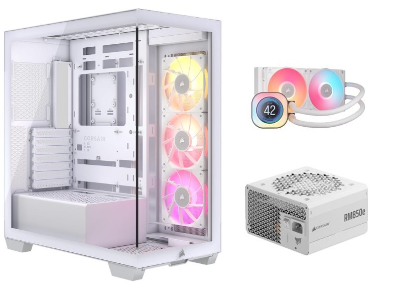 CORSAIR iCUE LINK 3500X RGB PC Case + TITAN 240 RX LCD + RM850e PSU, White