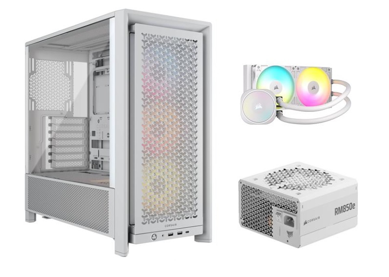 CORSAIR FRAME 4000D RS ARGB PC Case +  NAUTILUS 240 RS ARGB AIO + RM850e PSU, White