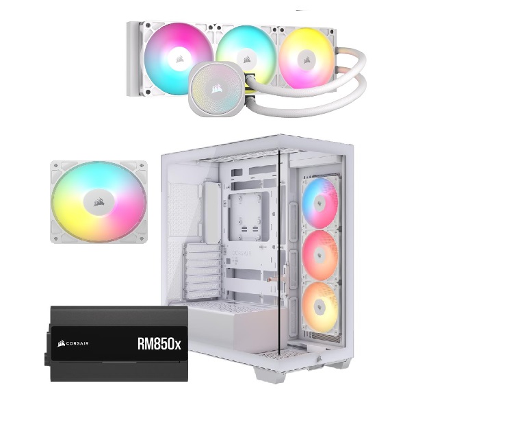 CORSAIR 3500X RS-R ARGB, RM850x PSU, NAUTILUS 360 ARGB AIO, White