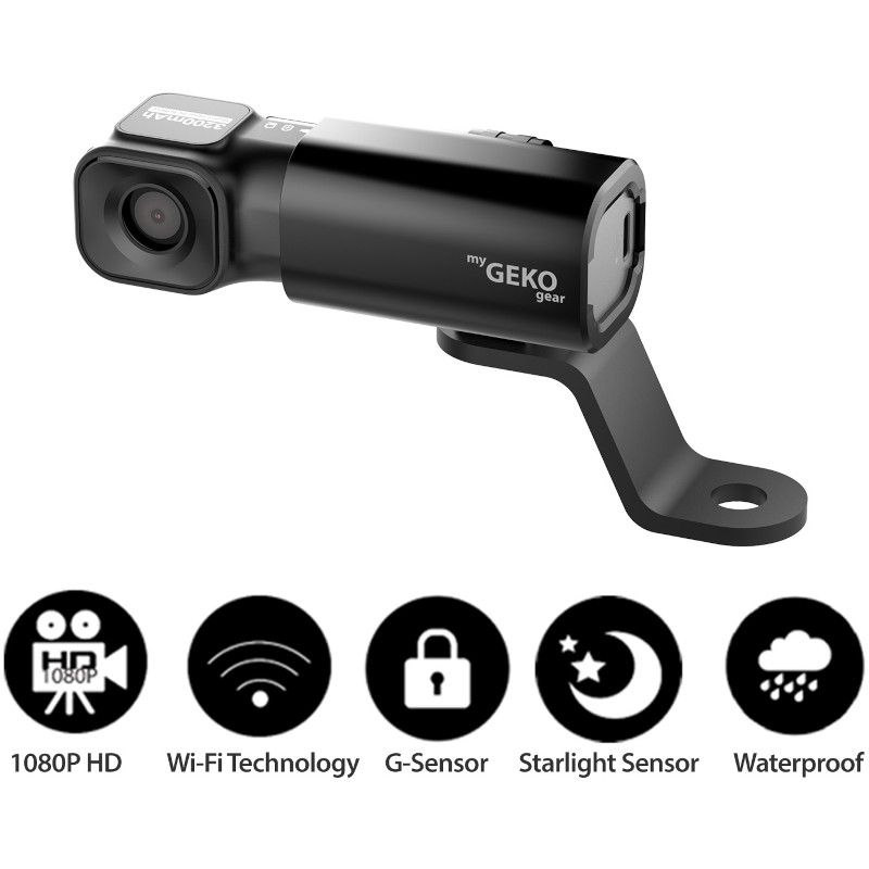 GekoGear Moto Snap Caméra de tableau de bord pour moto | Conception compacte et enregistrement instantané