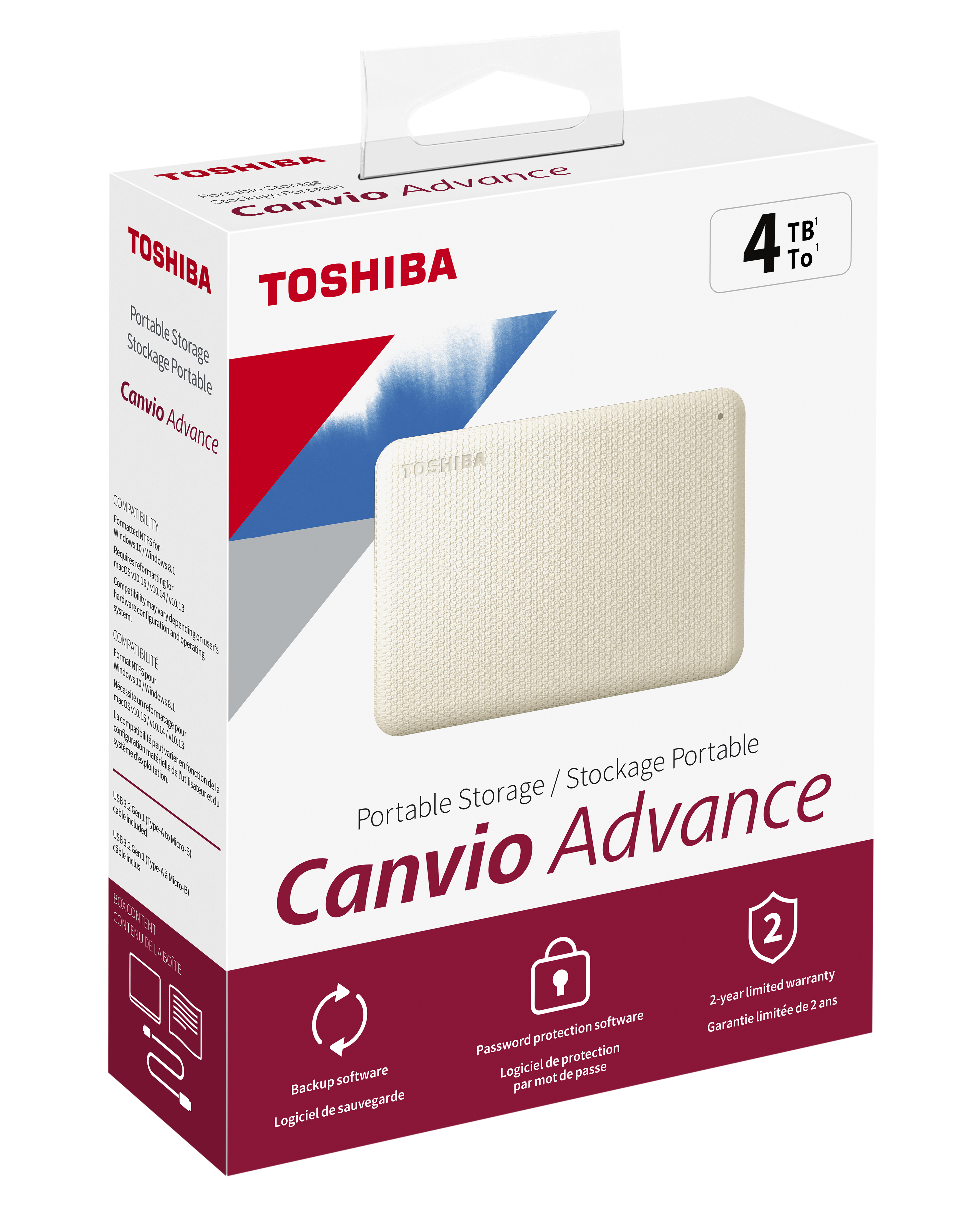 Disque dur externe portable Toshiba Canvio Advance 4 To USB3.0 blanc