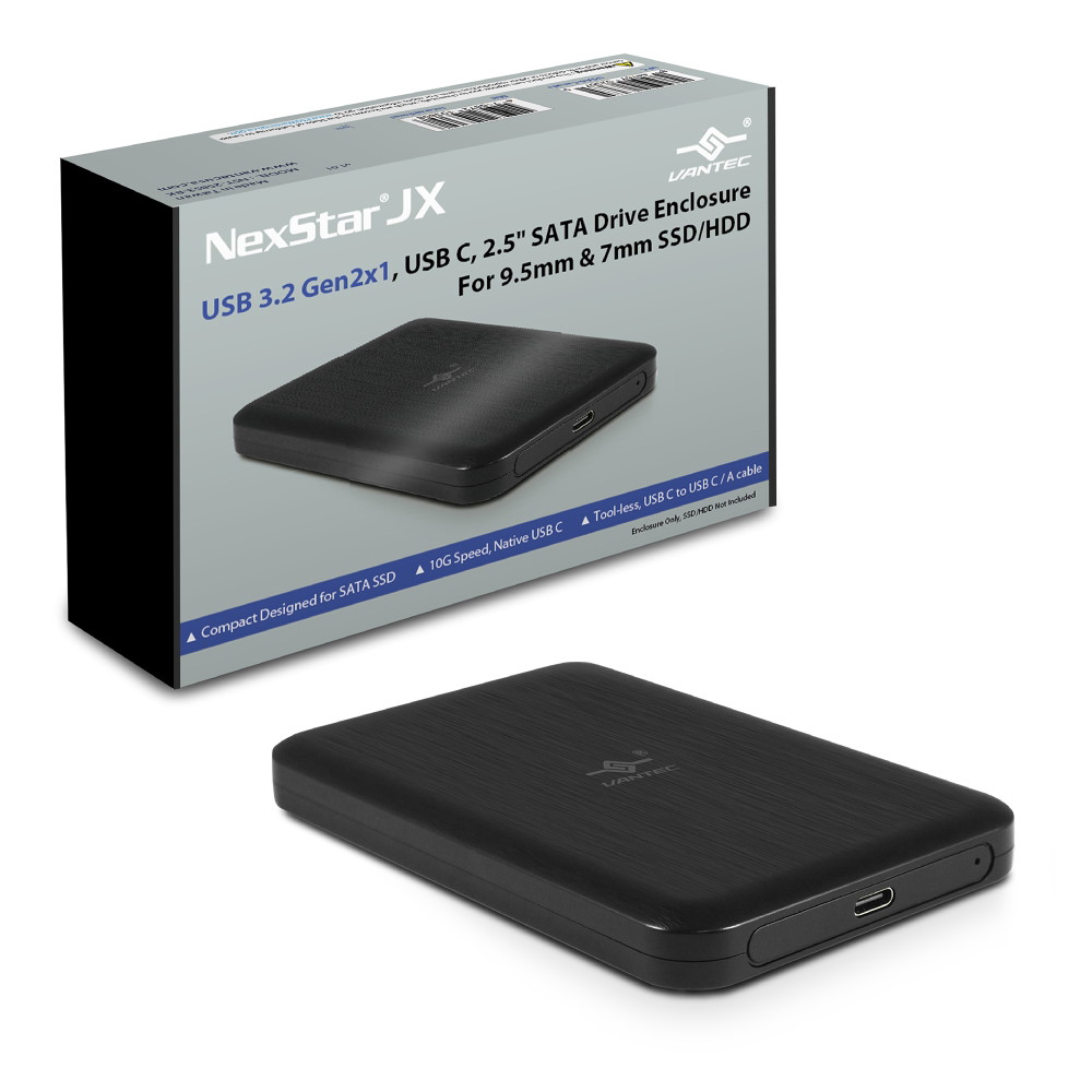 Vantec JX Series, USB 3.2 Gen2x1 (10Gbps), USB C, 2.5" SATA Drive