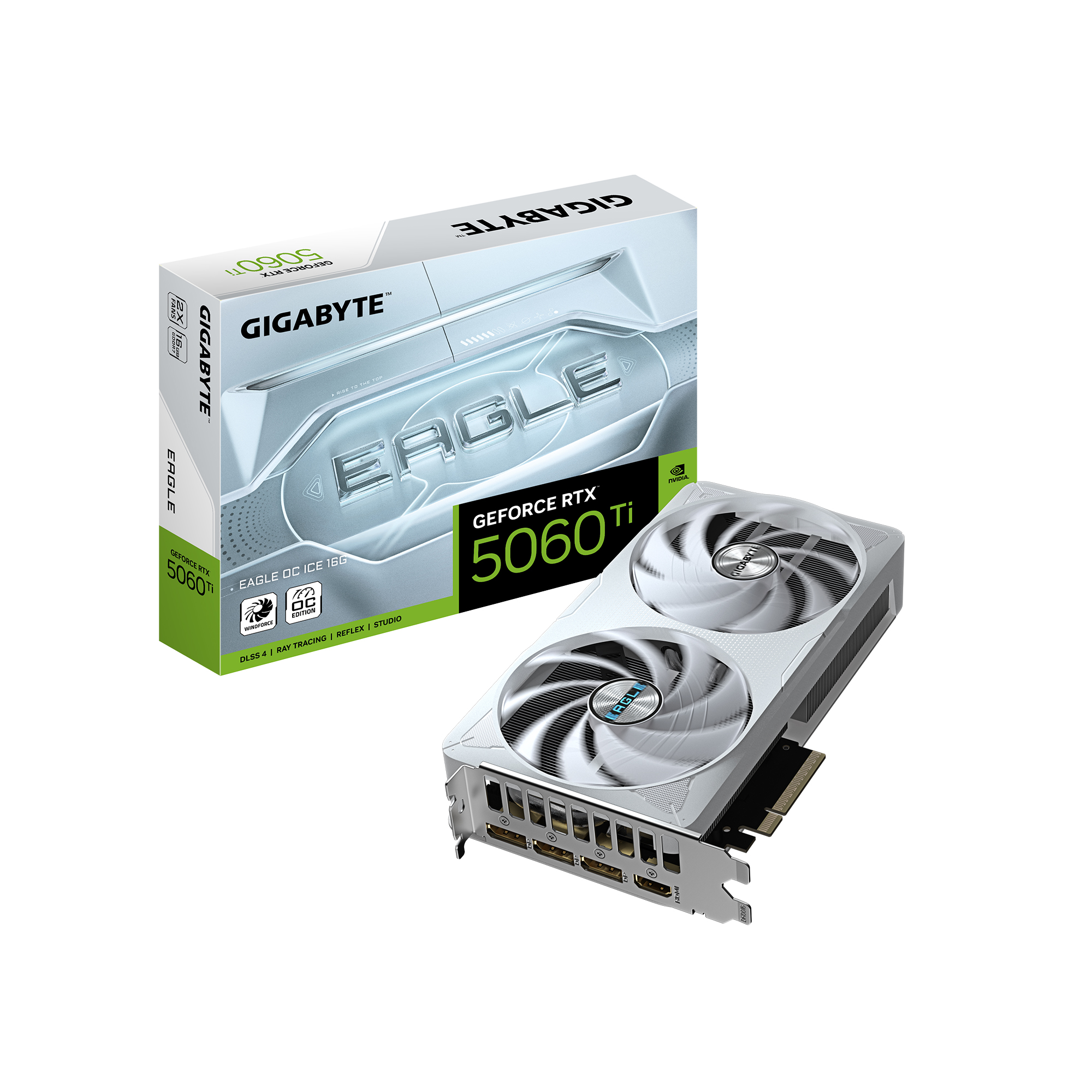 Carte graphique GIGABYTE GeForce RTX 5060 Ti EAGLE OC ICE 16G, 16 Go GDDR7 128 bits, PCIe 5.0, système de refroidissement WI...