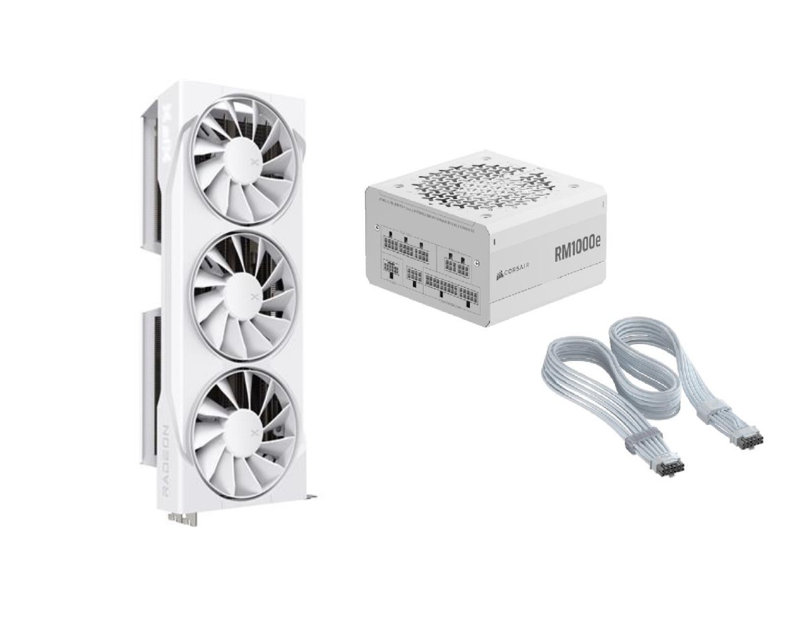 XFX Swift AMD Radeon RX 9070 XT GPU + CORSAIR Bloc d'alimentation RM1000e Blanc + Câble ThermalProtect PCIe 5.1 600W 12V-2x6...