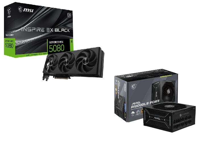 MSI GeForce RTX 5080 16G INSPIRE 3X OC Carte graphique + MSI MAG A1000GLS PCIE5 Bloc d'alimentation GRATUIT