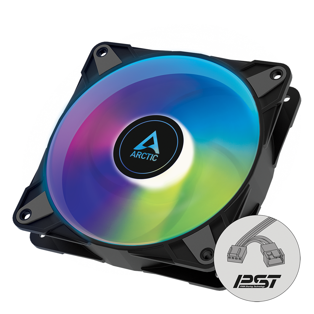 Arctic P12 PWM PST A-RGB 0dB (Noir) 120mm Ventilateur de boîtier à pression optimisée | Vitesse contrôlée PWM avec PST | Écl...