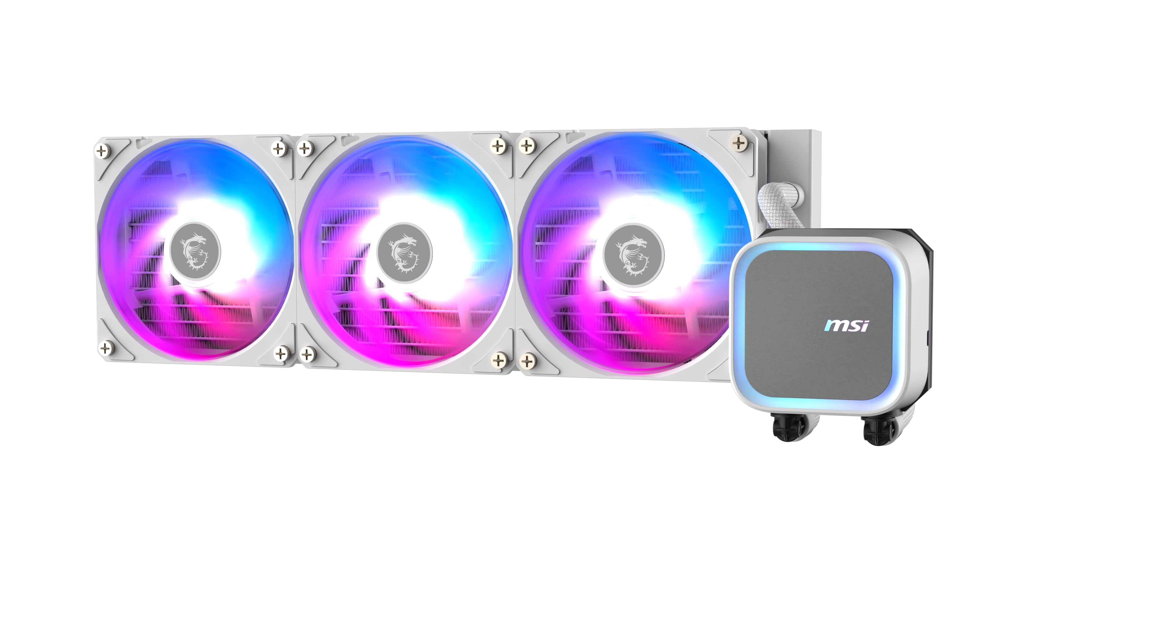 MSI MAG Coreliquid A13 360 White, AIO Liquid CPU Cooler, 360mm Radiator, Triple 120mm PWM Fans, ARGB, Compatible with LGA 1851 