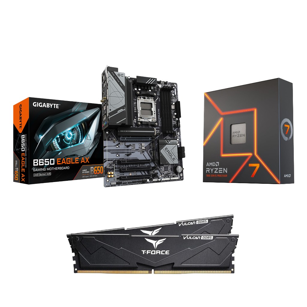 AMD R7 7700X CPU +  GIGABYTE B650 EAGLE AX WIFI Motherboard + T-Force 32GB D5 6000MHz CL30 RAM BundleSpecial