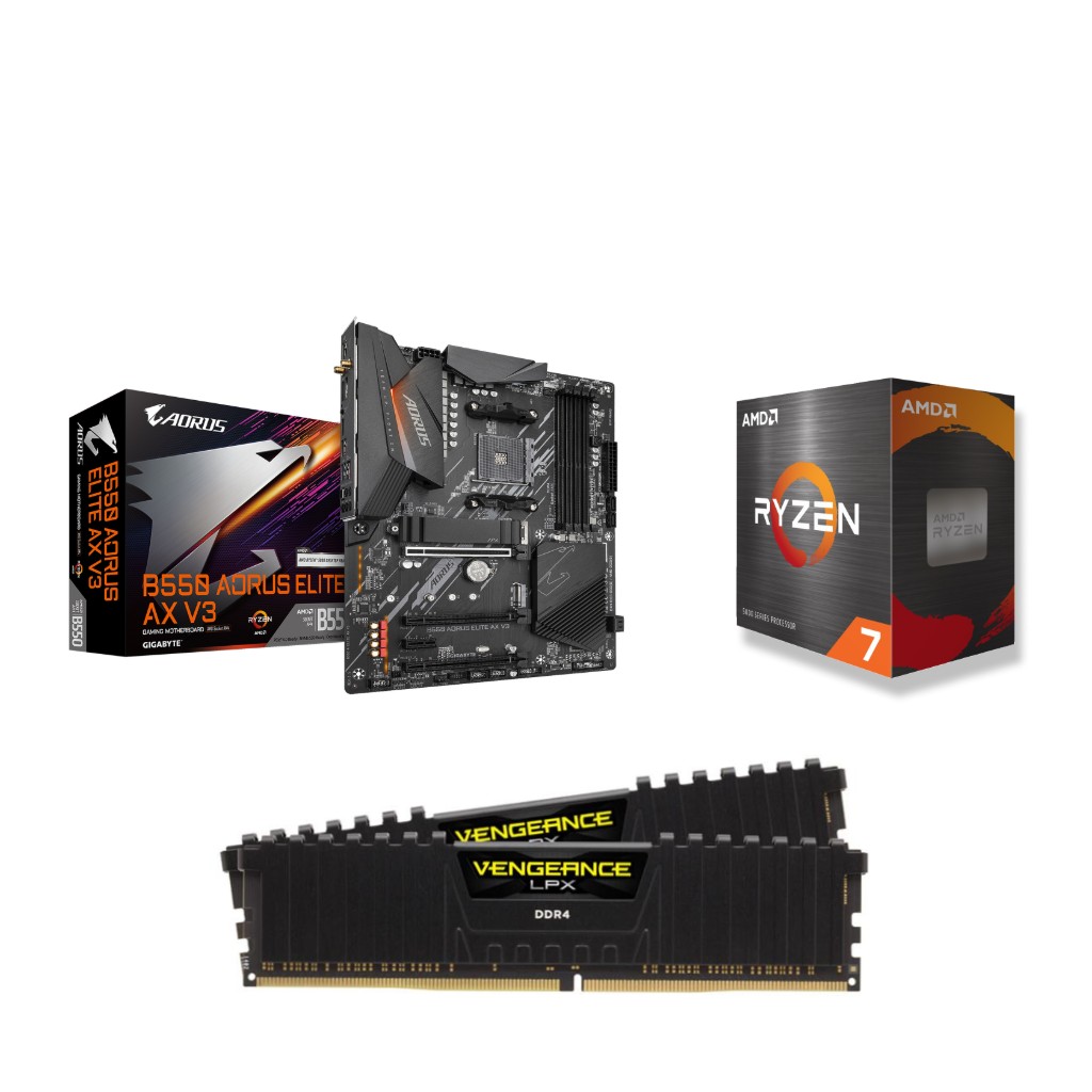 AMD R7 5800XT CPU +  GIGABYTE B550 AORUS ELITE AX V3 + CORSAIR LPX 32GB D4 3200MHz CL16 RAM