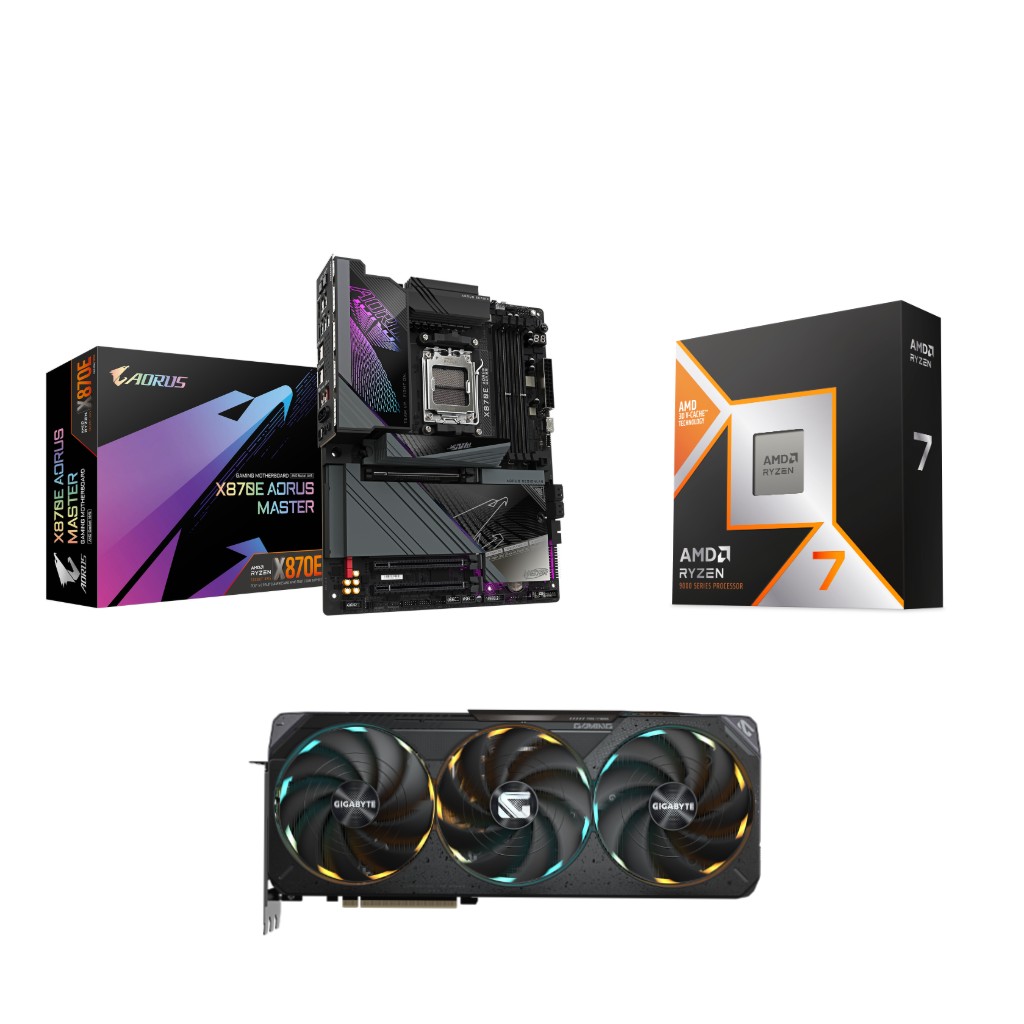 AMD Ryzen 7 9800X3D CPU + GIGABYTE X870E AORUS MASTER Carte mère + GIGABYTE RTX 5080 GAMING OC Carte Graphique