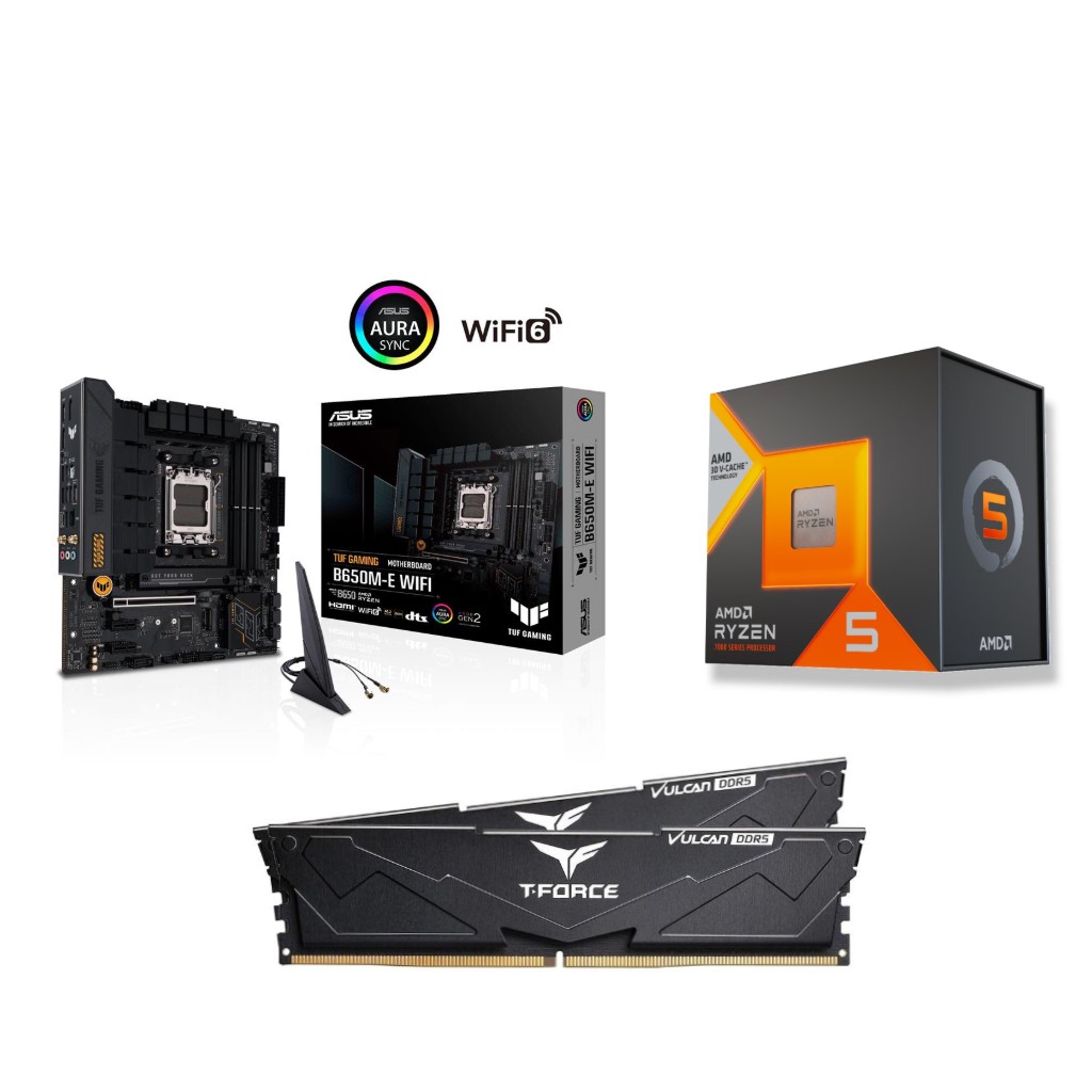 AMD R5 7600X3D CPU + ASUS TUF GAMING B650M-E WIFI Motherboard + T-Force 32GB D5 6000MHz CL30 RAM - Canada Computers Exclusive