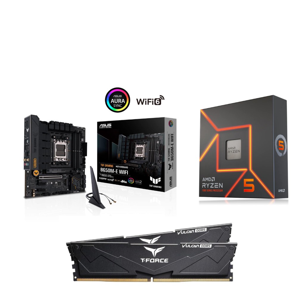AMD R5 7600X CPU +  ASUS TUF GAMING B650M-E WIFI Motherboard + T-Force 32GB D5 6000MHz CL30 RAM
