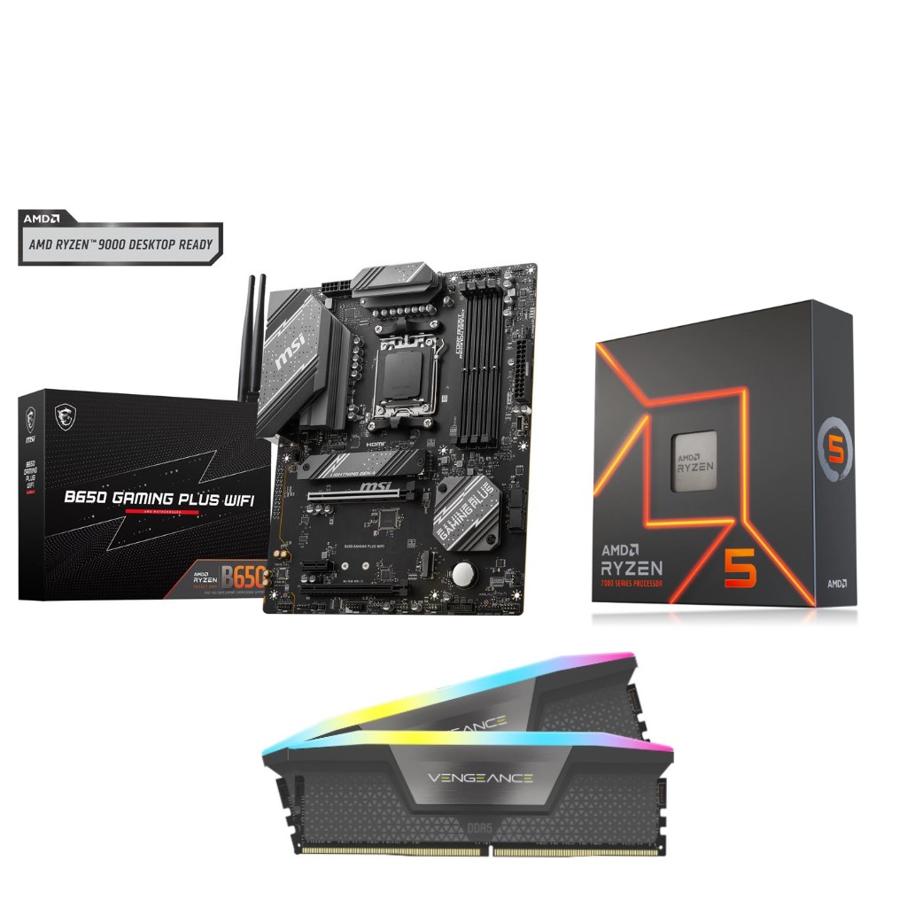 AMD R5 7600X CPU +  MSI B650 GAMING PLUS WIFI Motherboard + CORSAIR RGB 32GB D5 6000MHz RAM
