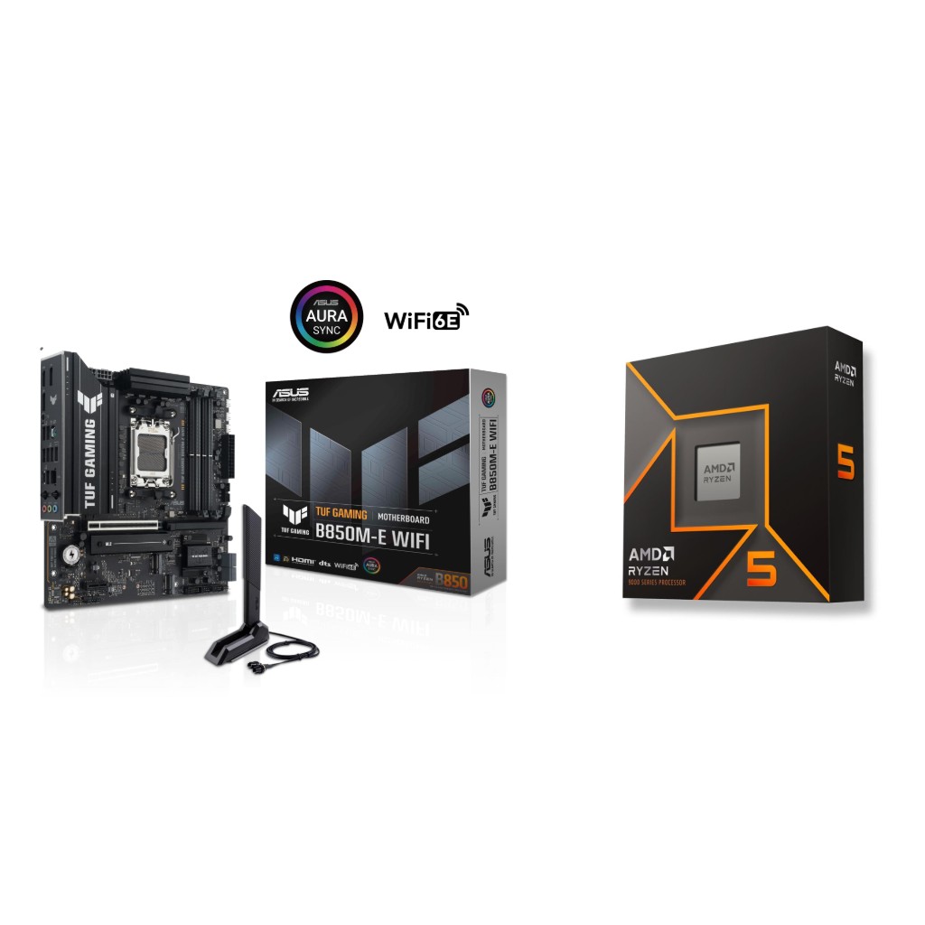 AMD Ryzen 5 9600X CPU + ASUS TUF GAMING B850M-E WIFI Carte Mère