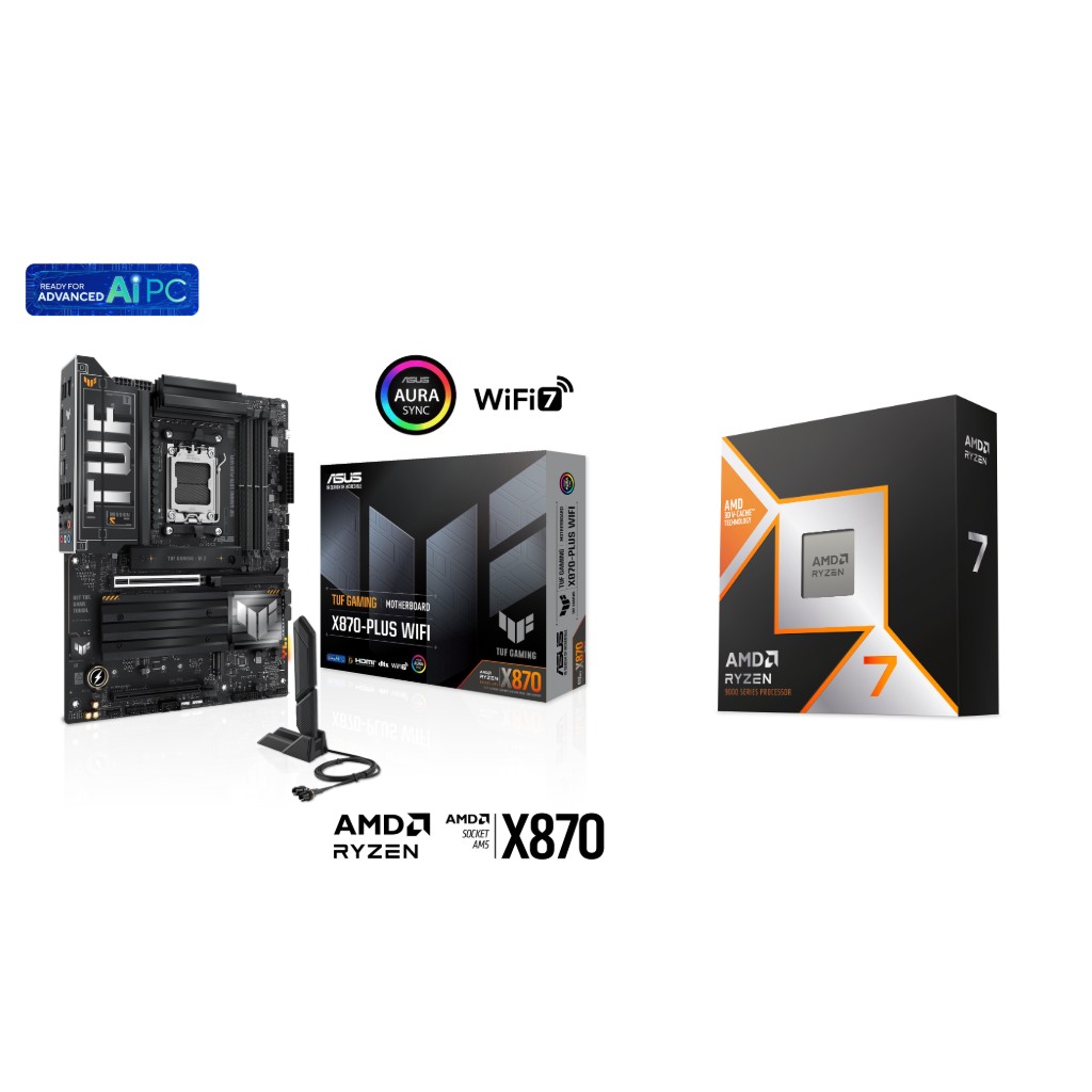AMD R7 9800X3D CPU + ASUS TUF GAMING X870-PLUS WIFI Motherboard