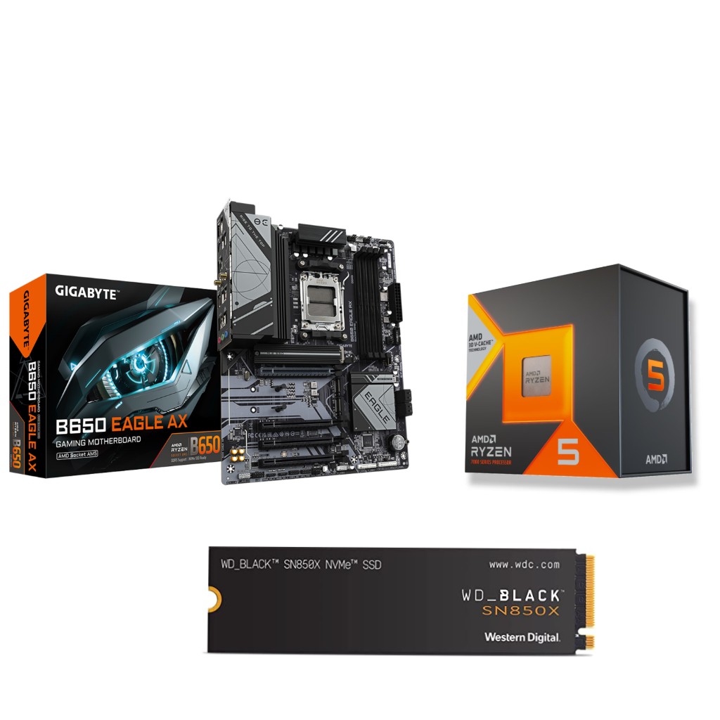 AMD R5 7600X3D CPU + GIGABYTE B650 EAGLE AX WIFI Carte mère + WD Black SN850X 1TB M.2 SSD