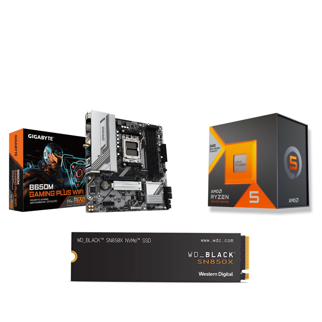 AMD R5 7600X3D CPU + GIGABYTE B650M GAMING PLUS WIFI Motherboard + WD Black SN850X 1TB M.2 SSD
