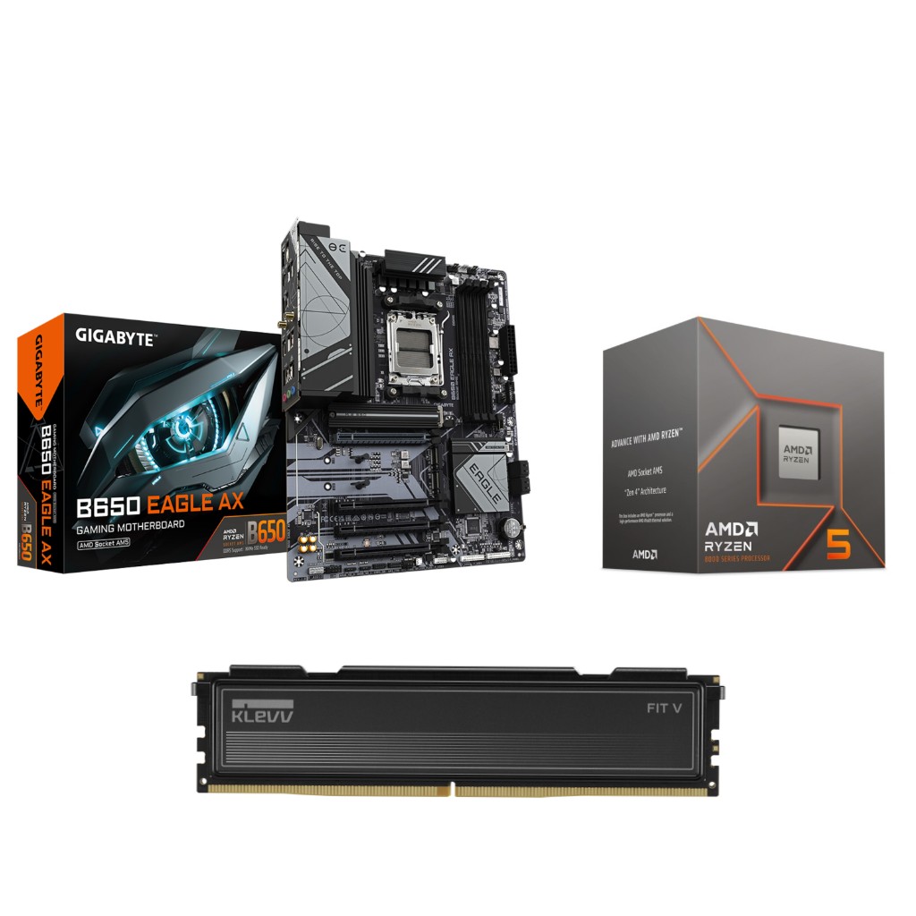 AMD Ryzen 5 8400F CPU + GIGABYTE B650 EAGLE AX Carte mère + KLEVV FIT  V 16 Go DDR5 5600MHz CL30 RAM