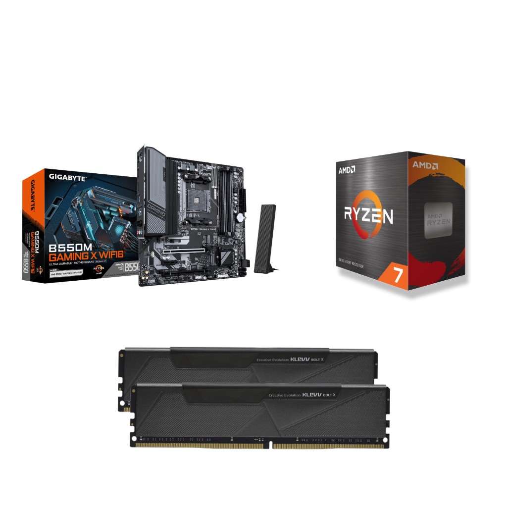 AMD Ryzen 7 5800XT CPU + GIGABYTE B550M GAMING X WIFI6 Motherboard + KLEVV BOLT X 16GB DDR4 3200MHz CL16 RAM