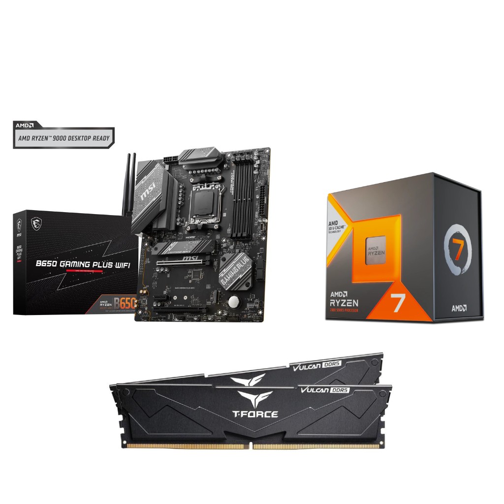 AMD R7 7800X3D CPU + MSI B650E GAMING WIFI Carte mère + T-Force 32GB D5 6000MHz CL30 RAM