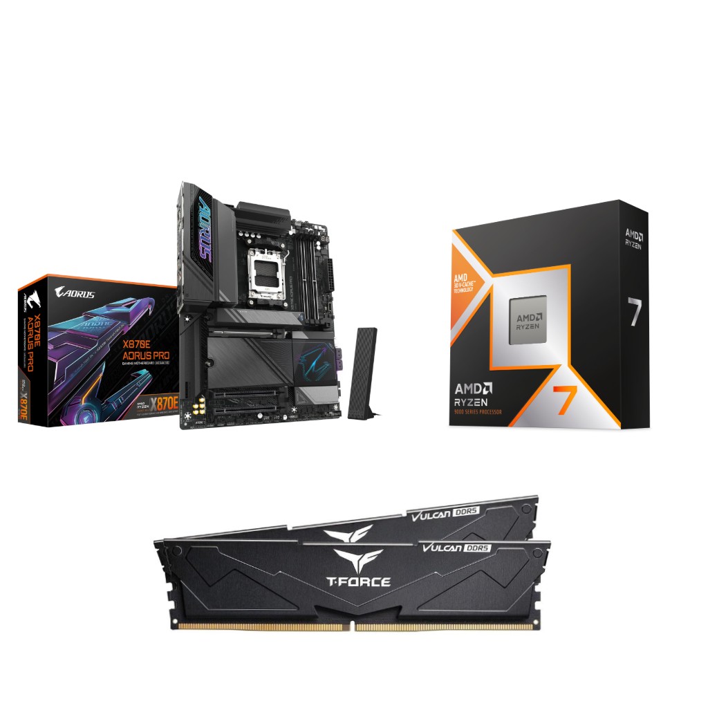 AMD Ryzen 7 9800X3D CPU + GIGABYTE X870E AORUS PRO Motherboard + T-Force 32GB D5 6000MHz CL30 RAM