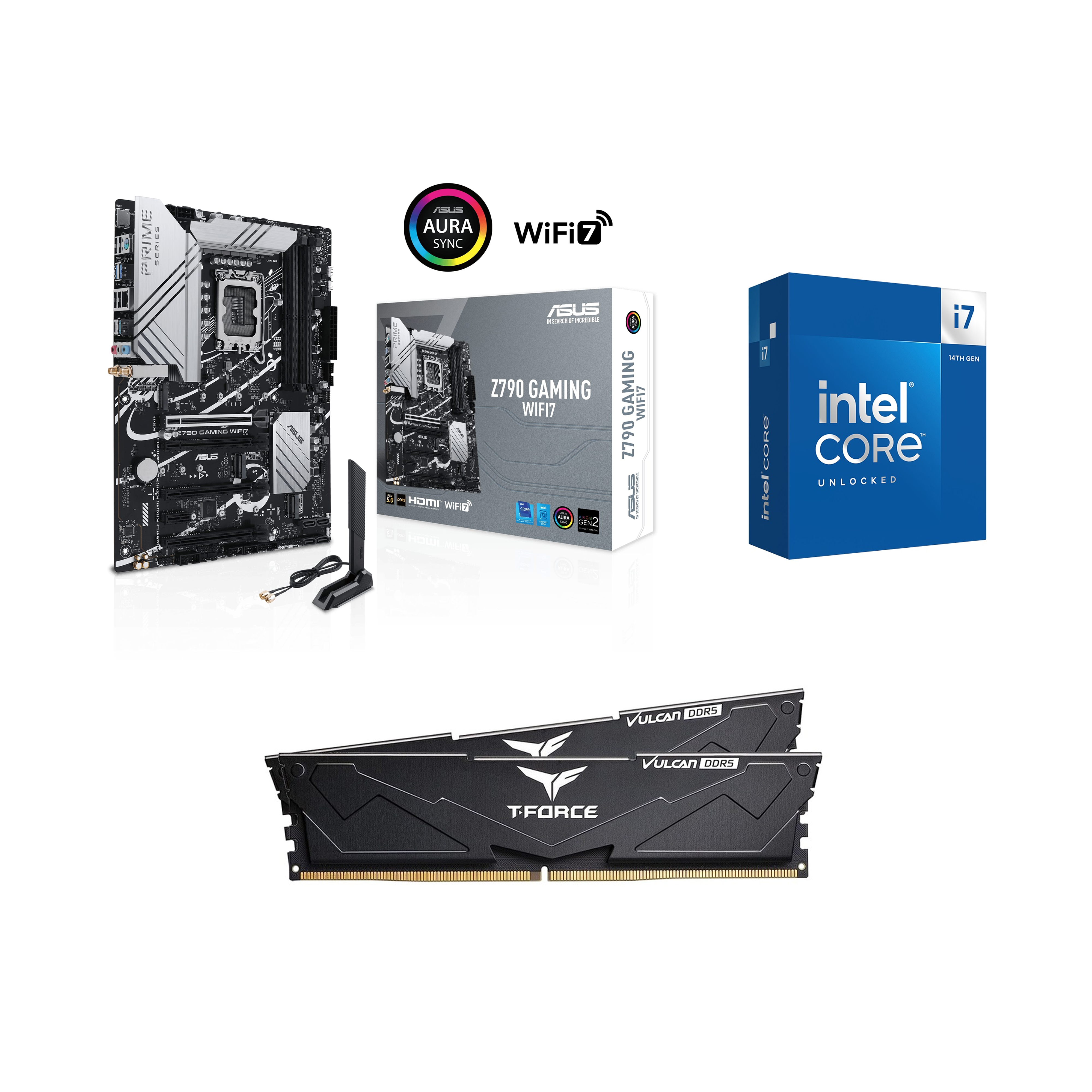 Intel Core i7-14700K CPU + ASUS Z790 GAMING WIFI7 Motherboard + T-Force 32GB D5 6000MHz RAM