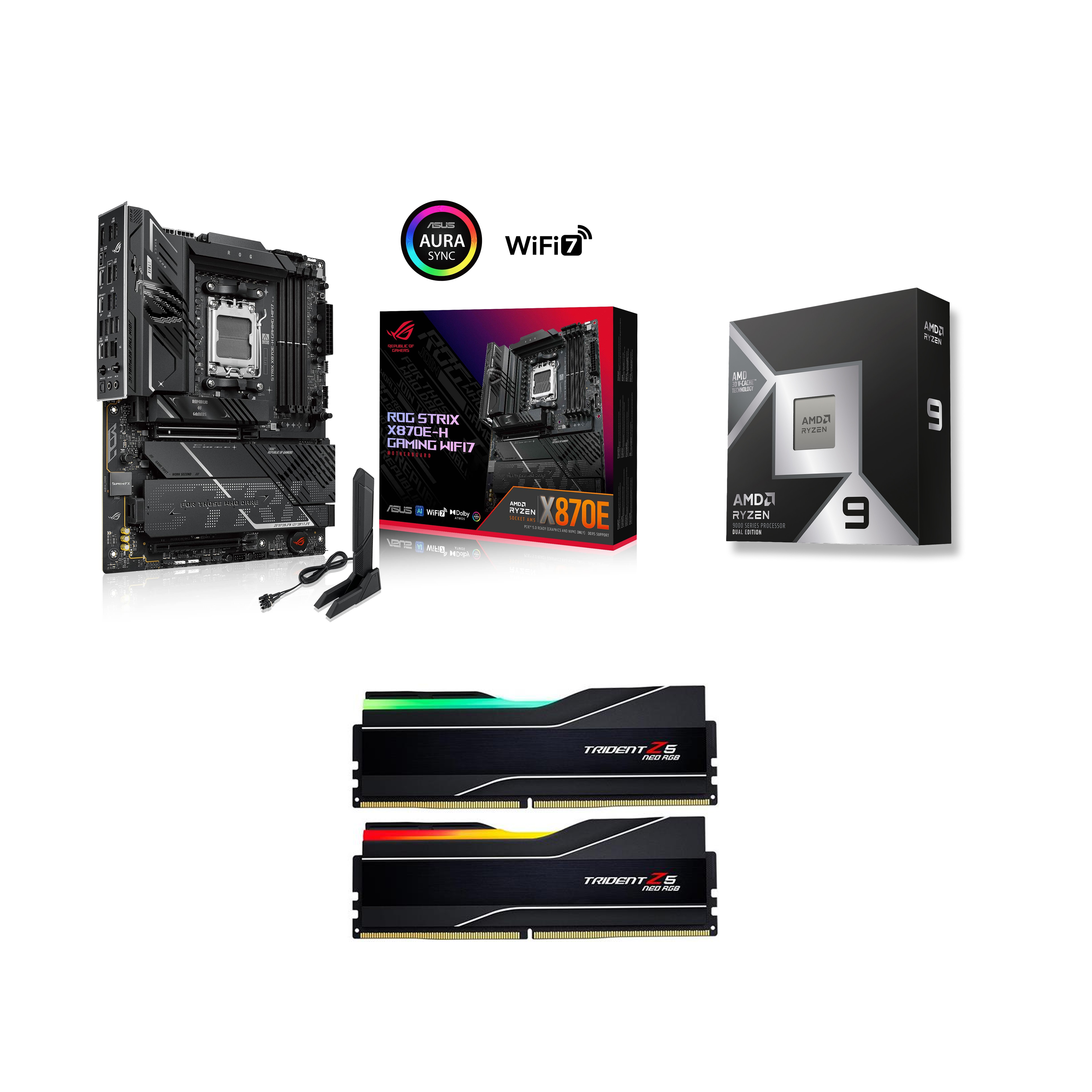 AMD Ryzen 9 9950X3D2 CPU + ASUS ROG STRIX X870E-H Motherboard + G.SKILL Trident Z5 Neo RGB 64GB RAM