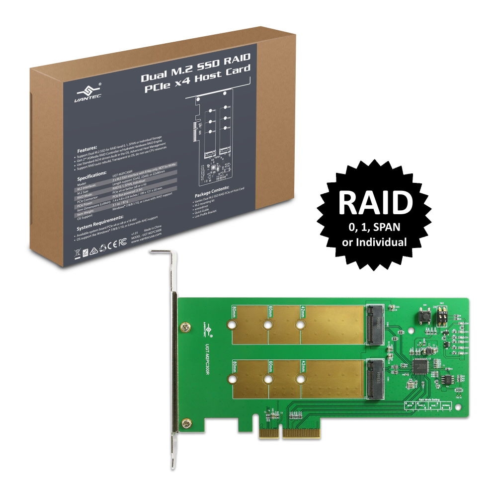 Dual M.2 SSD RAID PCIe x4 Host Card(Open Box)