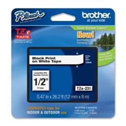 BROTHER TZE231 Ruban laminé 1/2&quot; noir sur blanc pour P-Touch