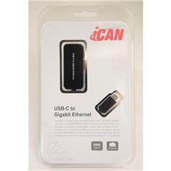 iCAN Premium USB 3.1 Type C (M) to LAN Ethernet RJ45 8-Pin (F) Adapter