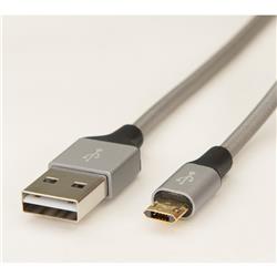 iCAN Premium Silver Braided Coating Reversible Gold-Plated MicroUSB 5pin cable for Mobile Device Data Sync and Charge - 6ft (US