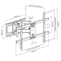 Brateck LPA69-466 Heavy-Duty Steel Full-Motion TV Wall Mount, Screen size 37"-80", Weight Capacity 60 kg/132 lbs, VESA 600x4...