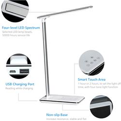 ICAN LED Desk Lamp (48 LED) with Wireless charge, Smart Touch Control Pad, Aluminum Frame, Includes USB power adapter (White)