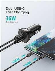 Choetech 36W Dual USB-C PD Car Charger | 1M C to C Cable(Open Box)