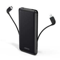 CHOETECH 10000mAh PD + QC Power Bank | Built-in Lighting and Type C Cable | MFI Certificated | Black