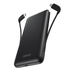 CHOETECH 10000mAh PD + QC Power Bank | Built-in Lighting and Type C Cable | MFI Certificated | Black