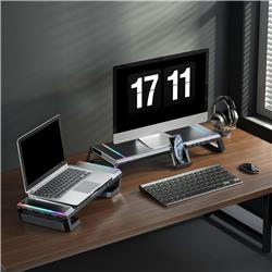 iCAN T1 Monitor Stand Riser with 4 USB 3.0 Hub, with Phone Holder and Storage Drawer, RGB Lights, Desk Organizer Monitor Shelf 