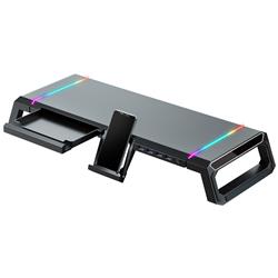 iCAN T1 Monitor Stand Riser with 4 USB 3.0 Hub, with Phone Holder and Storage Drawer, RGB Lights, Desk Organizer Monitor Shelf 