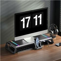 iCAN T1 Monitor Stand Riser with 4 USB 3.0 Hub, with Phone Holder and Storage Drawer, RGB Lights, Desk Organizer Monitor Shelf 