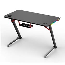 Armoury RGB Gaming Desk with Headphone Hooks and Cup Holder, 120*60*75cm, Carbon Fibre Grain Top, Black