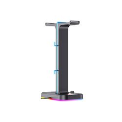 Havit TH650 RGB Headset Stand with Dual Hanger & 2 USB Ports, Black