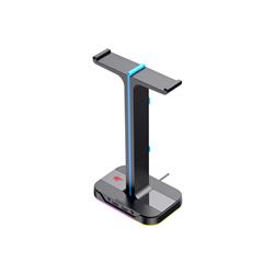 Havit TH650 RGB Headset Stand with Dual Hanger & 2 USB Ports, Black