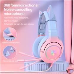 Onikuma K9-Pink Blue Gaming Headset with Cat Ears