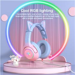 Onikuma K9-Pink Blue Gaming Headset with Cat Ears