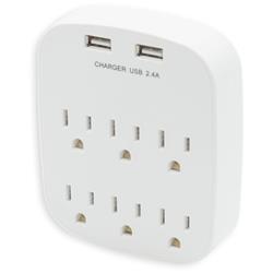 iCAN 6 Outlets 2 USB-A Wall Tap Power Strips